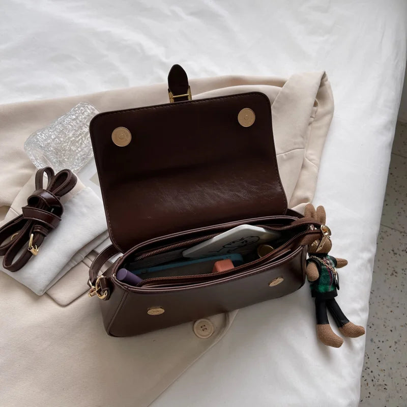 Women Retro Small Flap Messenger Bag Leather Shoulder Bag