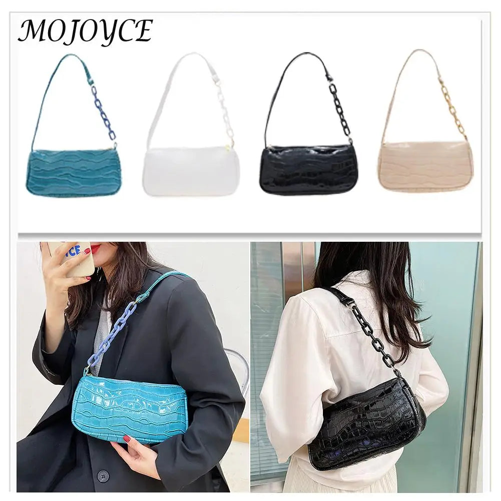 Women Stone Pattern PU Leather Handbags Lady Pure Shoulder Underarm Bag