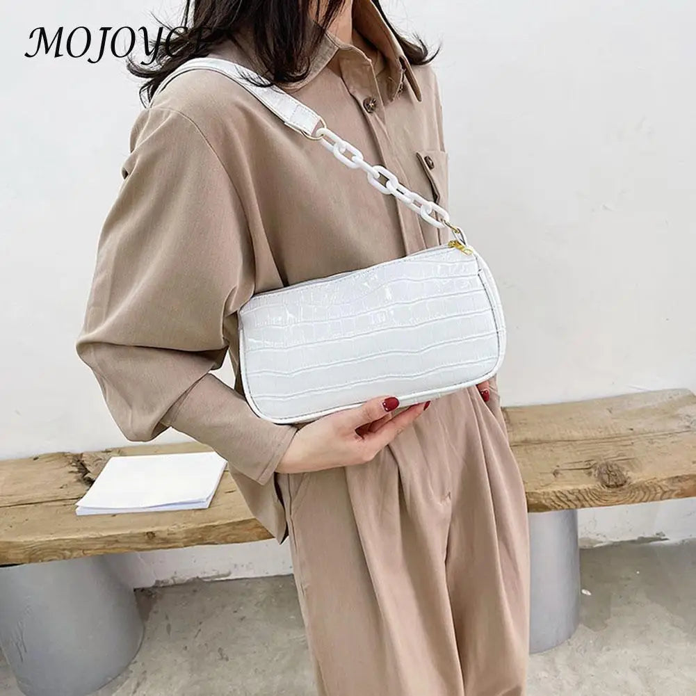 Women Stone Pattern PU Leather Handbags Lady Pure Shoulder Underarm Bag