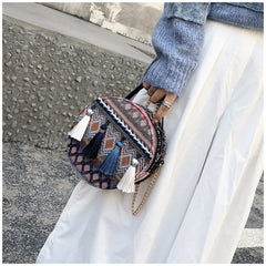 Bohemian Round Rattan Woven Beach Shoulder Bag