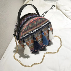 Bohemian Round Rattan Woven Beach Shoulder Bag