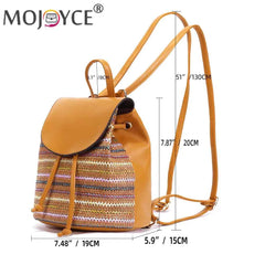 Women Straw Embroidery Shoulder Backpack Boho Ethnic Summer Beach Bucket Bag