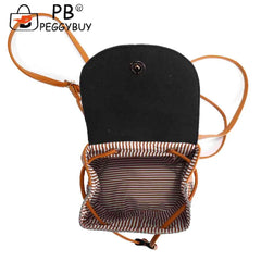Women Straw Embroidery Shoulder Backpack Boho Ethnic Spring Summer Beach