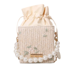 Women Straw Purses with Peral Chain Crossbody Bags