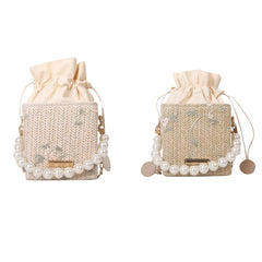 Women Straw Purses with Peral Chain Crossbody Bags