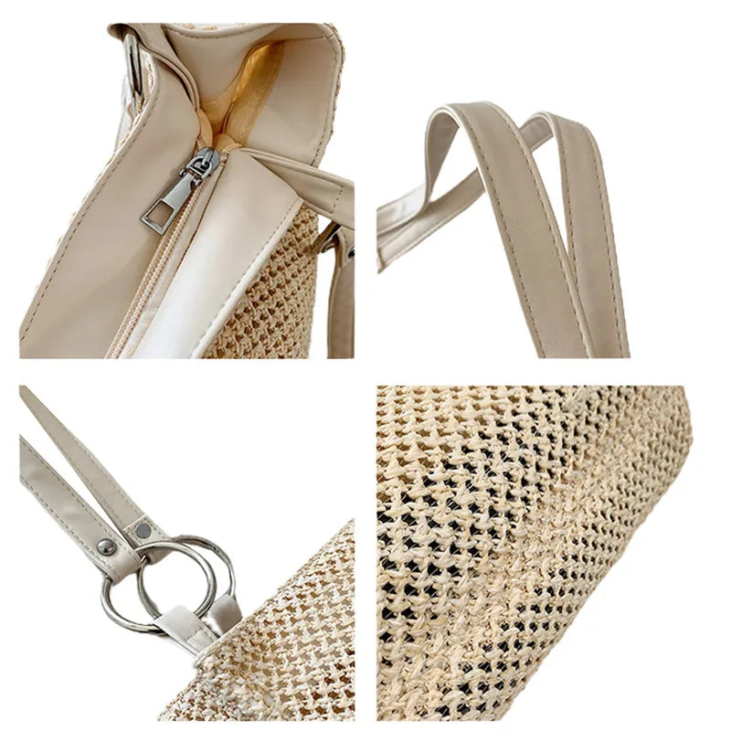 Retro Large Capacity Straw Shoulder Bag for Women