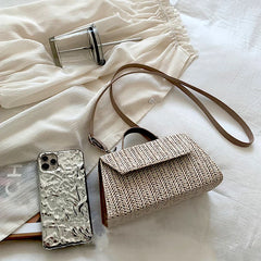 Straw Shoulder Bag Summer Purse Handbag Shopper Solid Weave Crossbody Bag