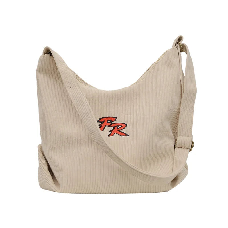 Striped Corduroy Crossbody Shoulder Bag Eco Cloth Purse