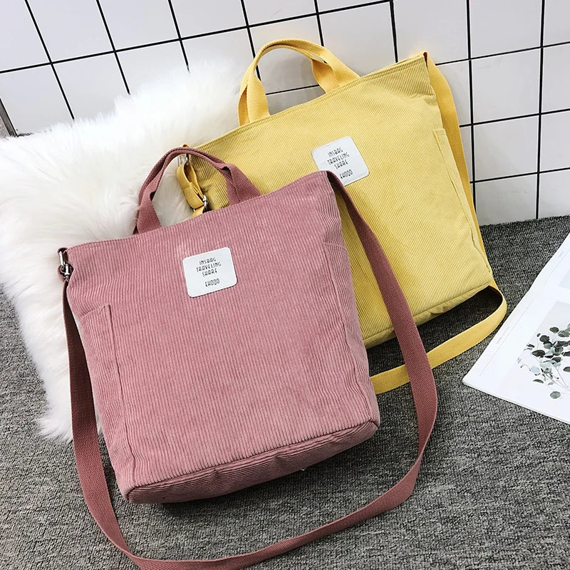 Striped Corduroy Crossbody & Shoulder Bag Eco Purse Solid Handbags