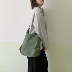 Striped Corduroy Crossbody Bag Eco Cloth Purse Solid Handbag
