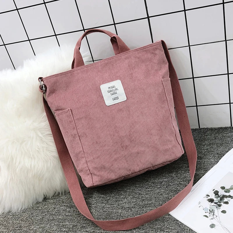 Striped Corduroy Crossbody & Shoulder Bag Eco Purse Solid Handbags