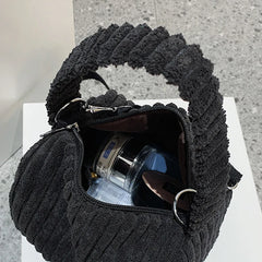 Striped Corduroy Zipper Bag Mini Tote Shoulder Messenger Bag
