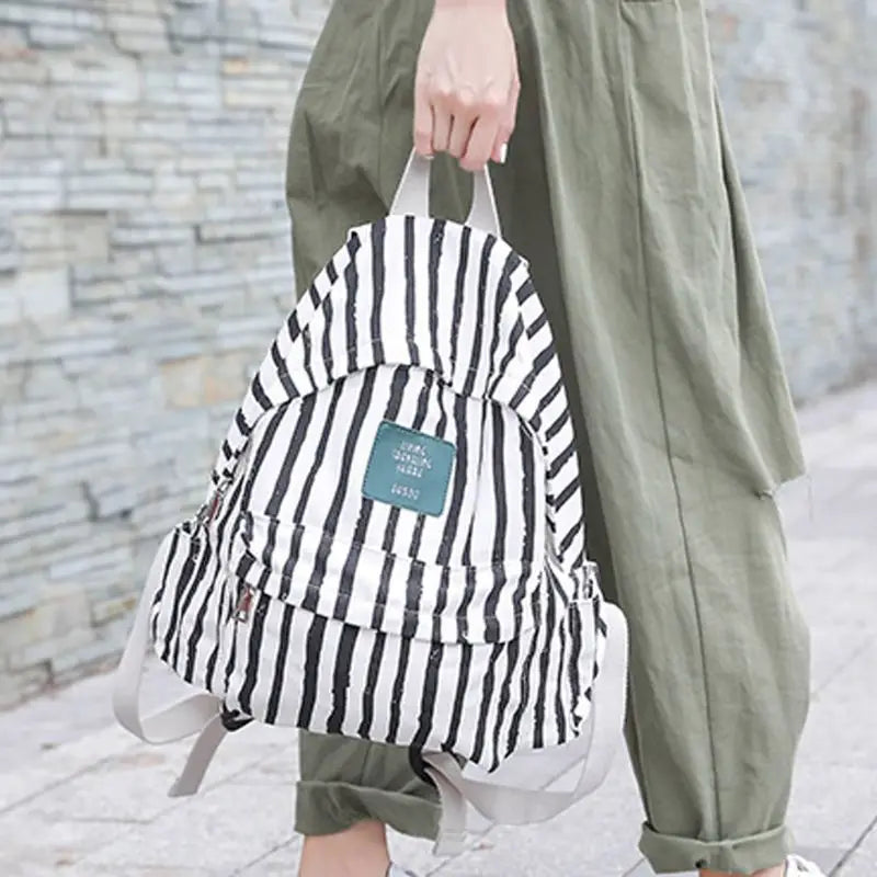 Stripes Canvas Backpack for Teenage Girls