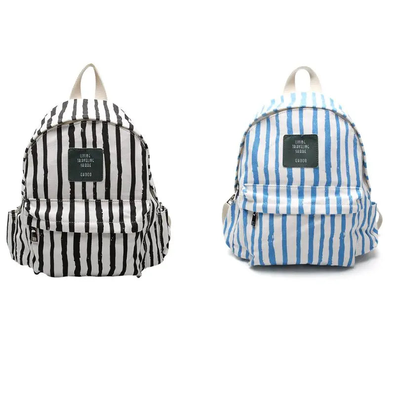 Stripes Canvas Backpack for Teenage Girls