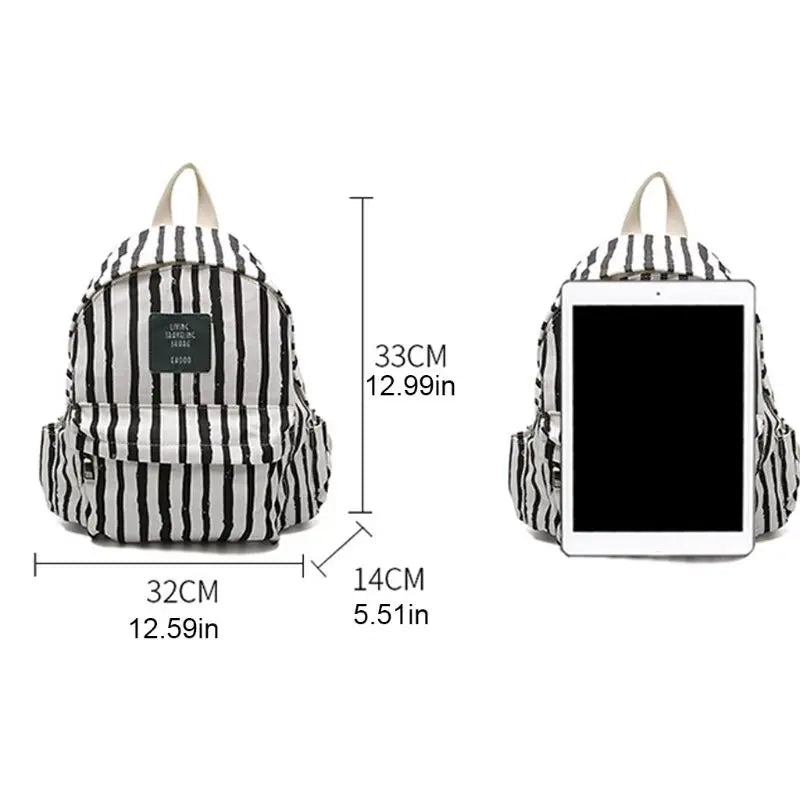 Stripes Canvas Backpack for Teenage Girls