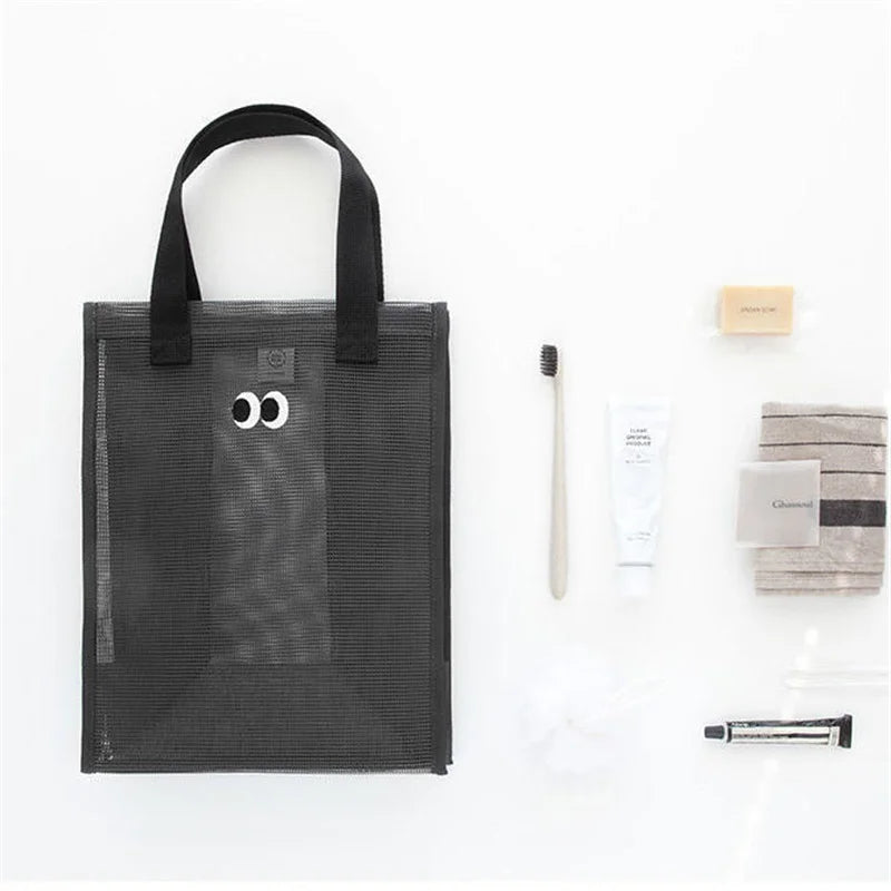 Eye Print Women Beach Bag Tote Bag Mesh Fabric Reusable Shopping Shoulder Bag