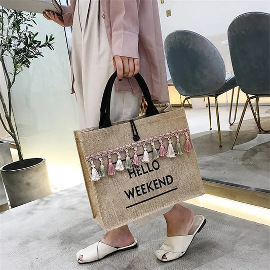 Tassel Shoulder Bag Large Capacity Beach Tote Casual Girls Shopping Bag