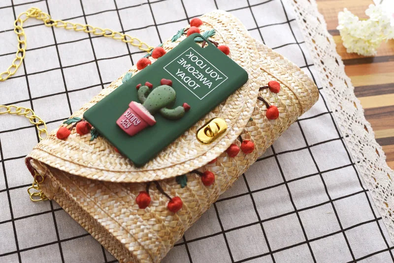 Women Summer Mini Straw Beach Tote Crossbody Bag Woven Handbag Clutch