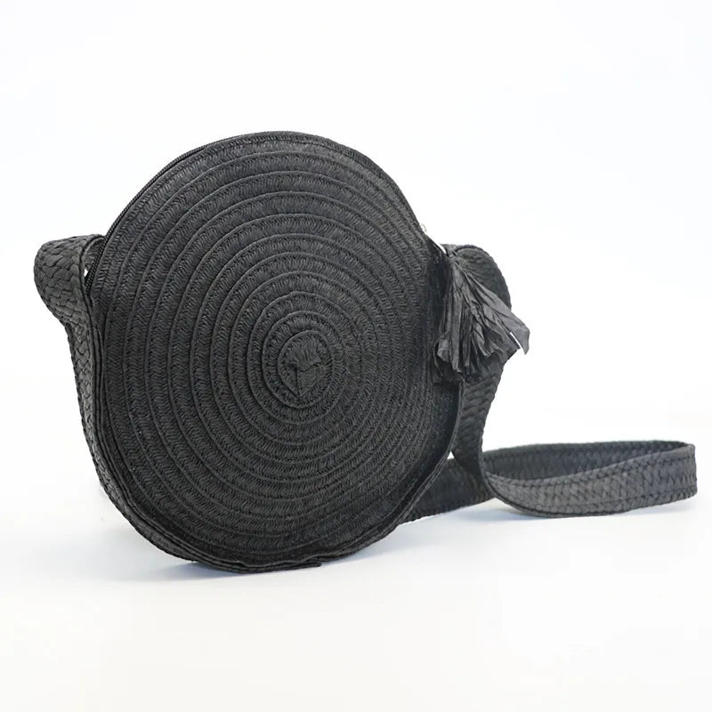 Summer Rattan Bag Woven Crossbody Straw Beach Round Bag