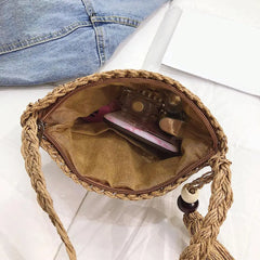 Straw Messenger Bag Hollow Out Woven Shoulder Tassel Crossbody Beach Travel