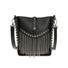 Tassel Shoulder Bag Rivet Messenger Crossbody Bucket Bag for Women
