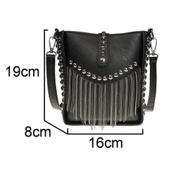 Tassel Shoulder Bag Rivet Messenger Crossbody Bucket Bag for Women