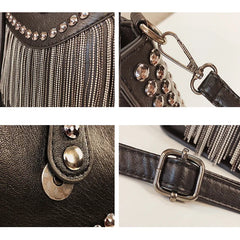Tassel Shoulder Bag Rivet Messenger Crossbody Bucket Bag for Women