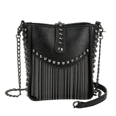 Tassel Shoulder Bag Rivet Messenger Crossbody Bucket Bag for Women