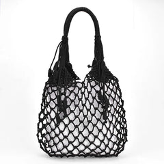Women Tassels Handbag Hollow Mesh Woven Bag Mori Straw Beach Bag