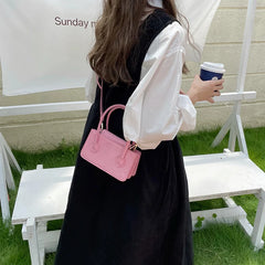 Women Texture Mini Square Handbag Solid All-match Shoulder Bag