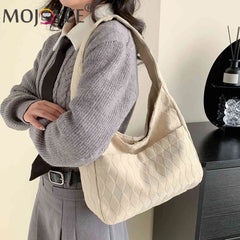 Casual Rhombus Top-Handle Handbag Soft Cloth Large Capacity