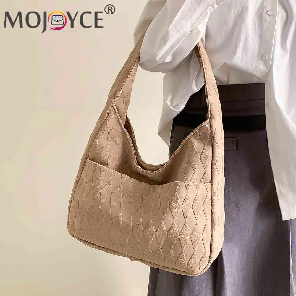 Casual Rhombus Top-Handle Handbag Soft Cloth Large Capacity
