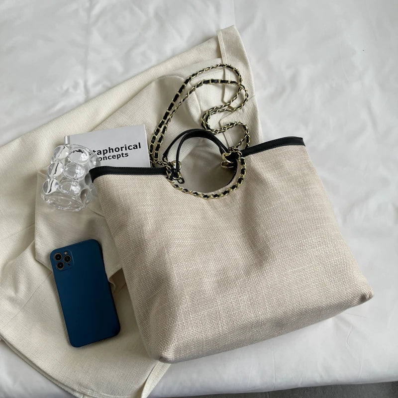 Women Tote Bag Canvas Handbag Chains Shoulder Bags Messenger Bag Shopping Bags