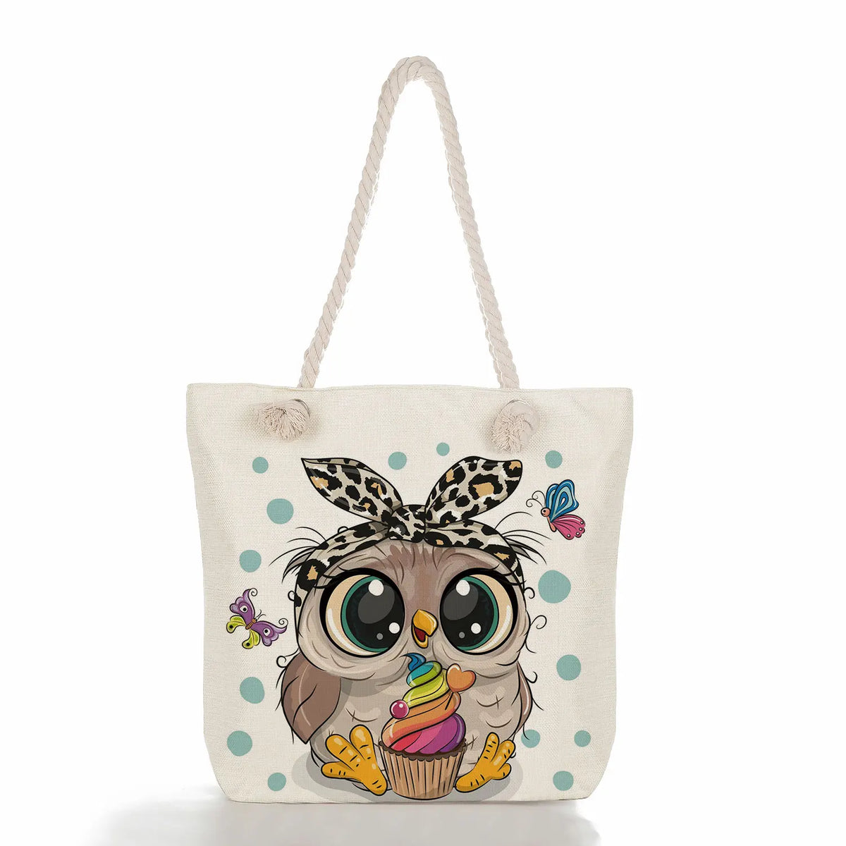Cartoon Owl Print Tote Bag - High Capacity Handbag