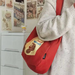 Odd Biscuits Graphic Print Canvas Tote Bag Red Handbag