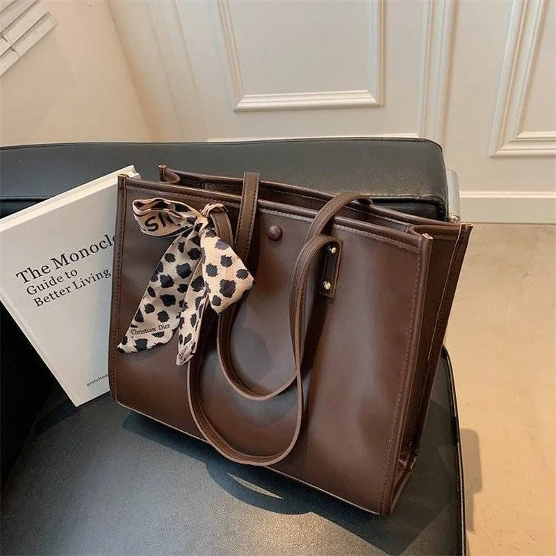 Women Tote Bag PU Leather Solid Shoulder Bag Female Vintage Crossbody Bags