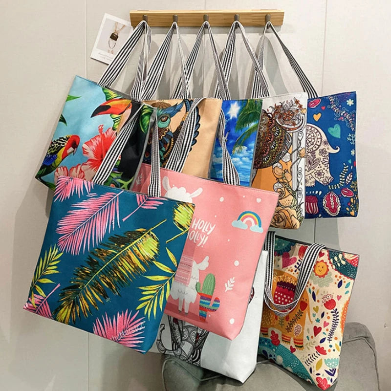 Women Tote Bags Autumn Winter Linen Shopping Handbag Canvas Beach Bag