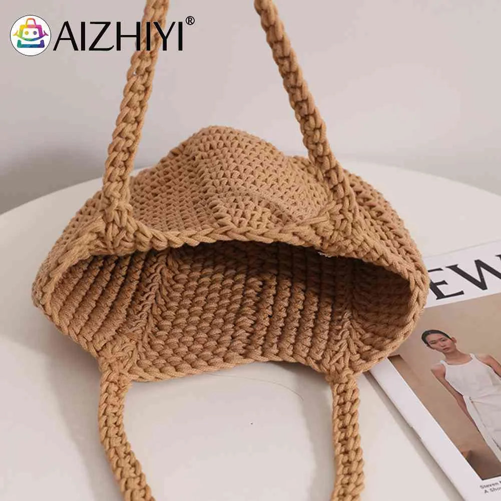 Vintage Knitting Handbags Soft Solid Portable Tote Bags for Ladies