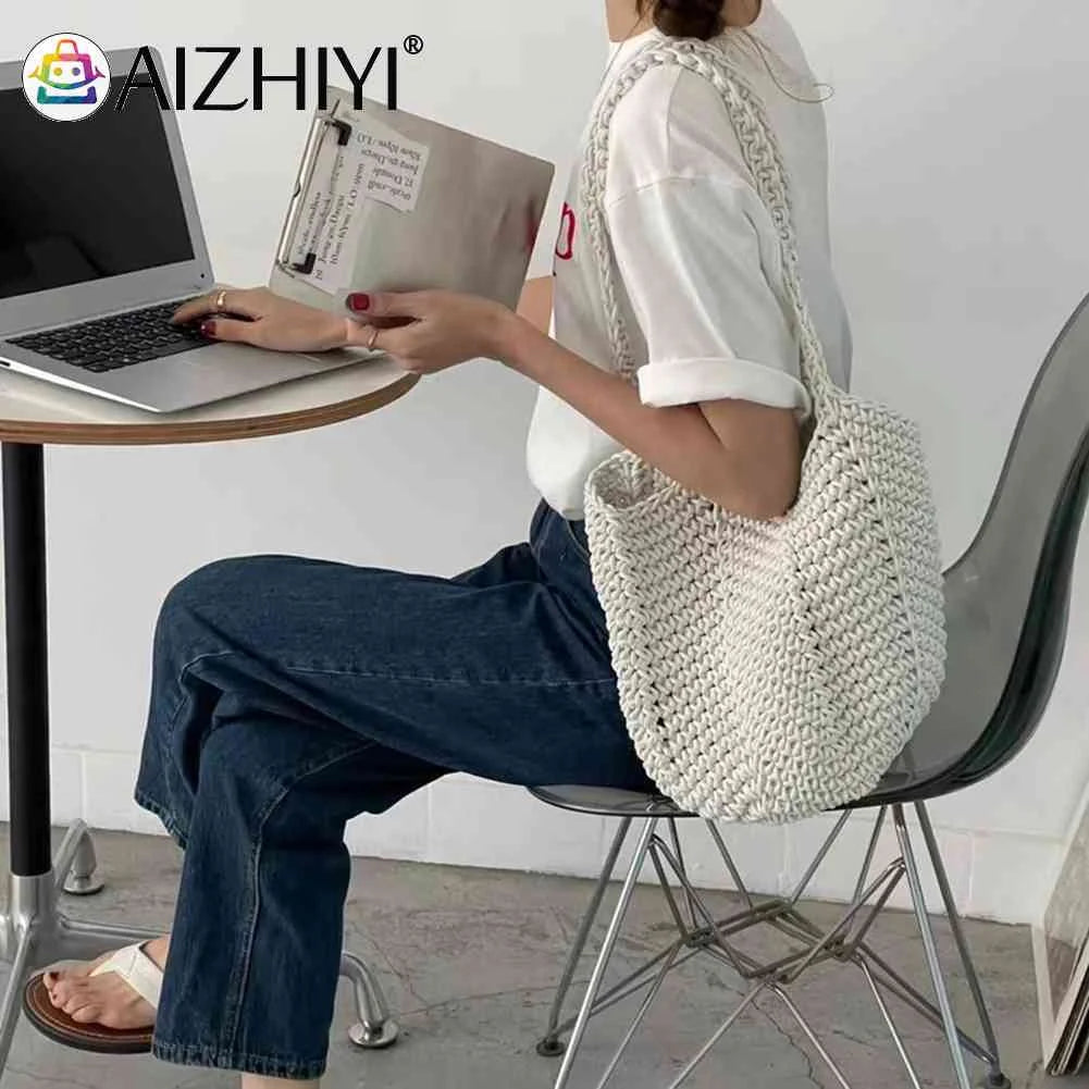 Vintage Knitting Handbags Soft Solid Portable Tote Bags for Ladies
