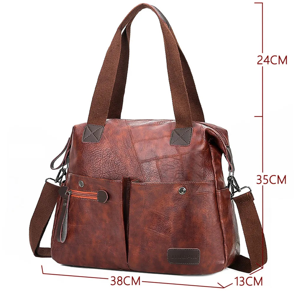 Women Tote Shoulder Bag Multi-pocket Casual Large Capacity PU Leather Handbag