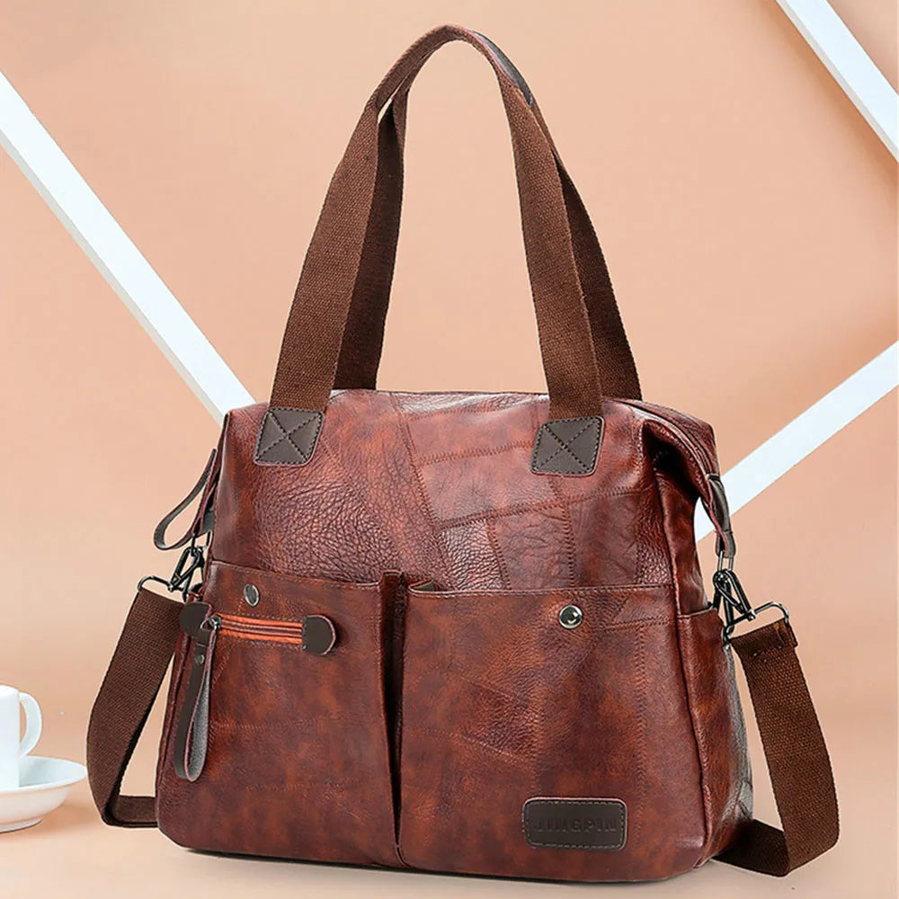 Women Tote Shoulder Bag Multi-pocket Casual Large Capacity PU Leather Handbag