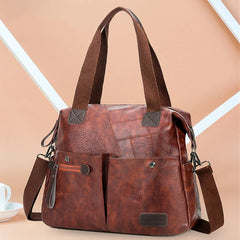 Women Tote Shoulder Bag Multi-pocket Casual Large Capacity PU Leather Handbag