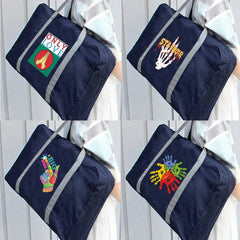Foldable Duffle Bag Travel Storage Organizer Hand Printed Tote Handbag