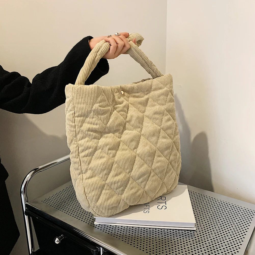 Corduroy Grocery Bag Soft Big Capacity Casual Handbags