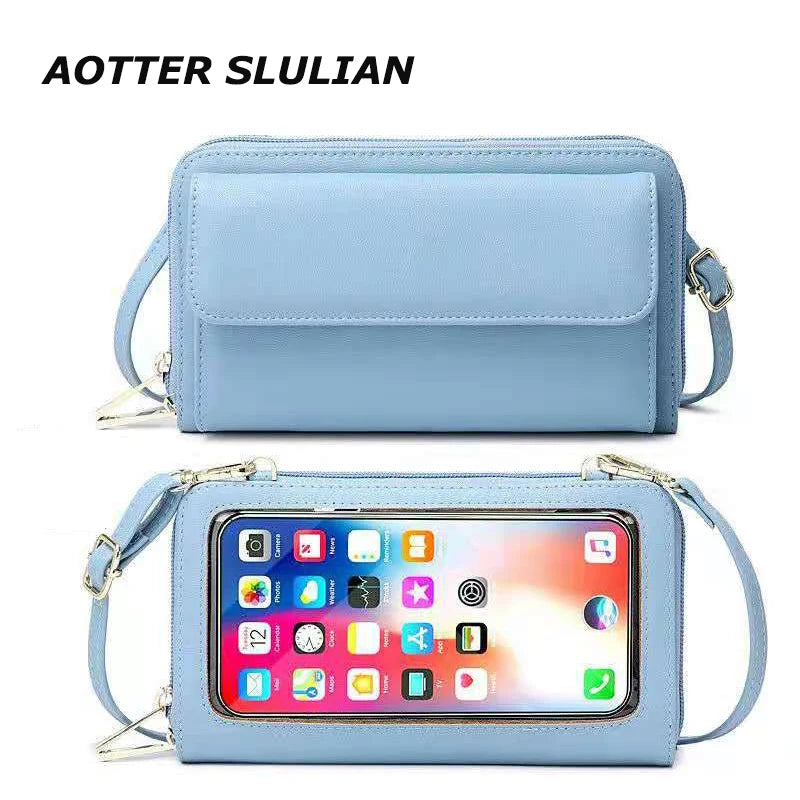 Women Touch Screen Thin Shoulder Strap Bag Cell Phone Small Pouch Rfid Smart Lon