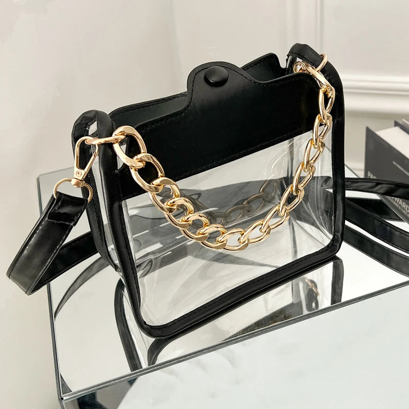 Women Transparent Beach Bags Chain Shoulder Messenger Summer Handbag Purses