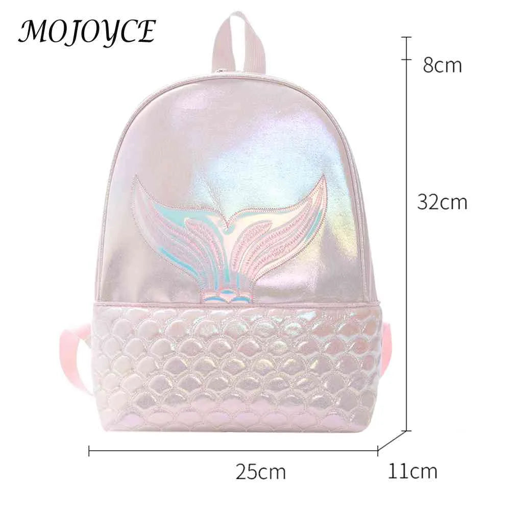 Women Travel Backpack Portable Girls Laser PU Leather Cartoon Fish Tail