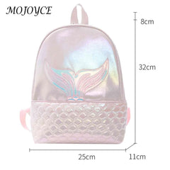 Women Travel Backpack Portable Girls Laser PU Leather Cartoon Fish Tail