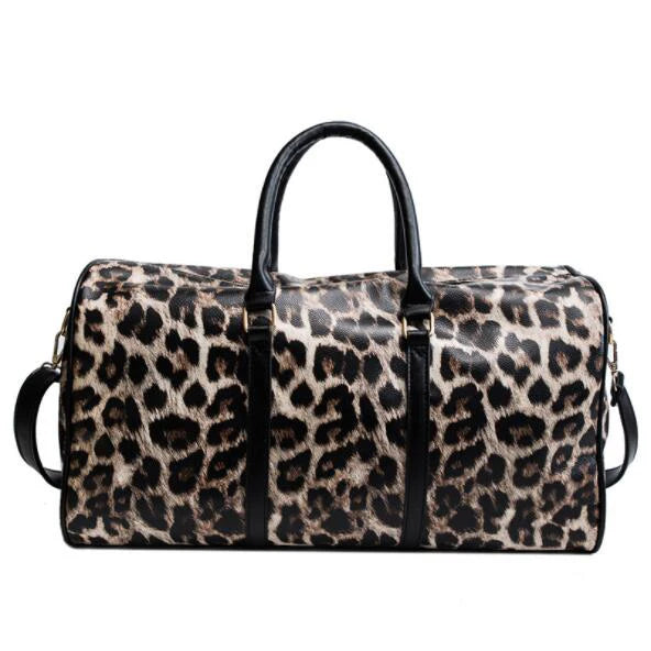 Leopard PU Leather Large Capacity Women Travel Bag Shoulder Organizer