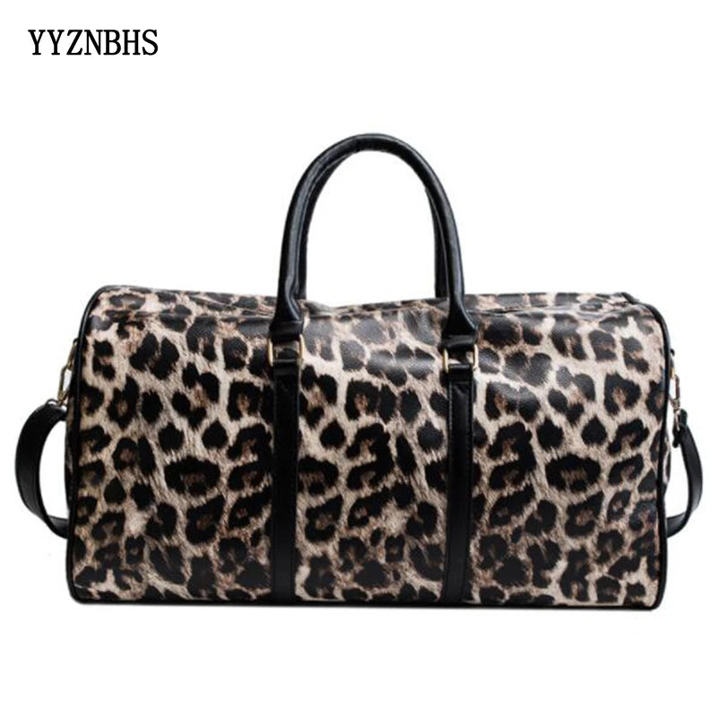 Leopard PU Leather Large Capacity Women Travel Bag Shoulder Organizer
